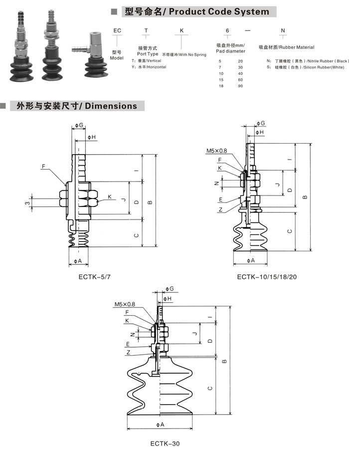 ECTK/ECYK系列三层接管型真空吸盘（不带缓冲）